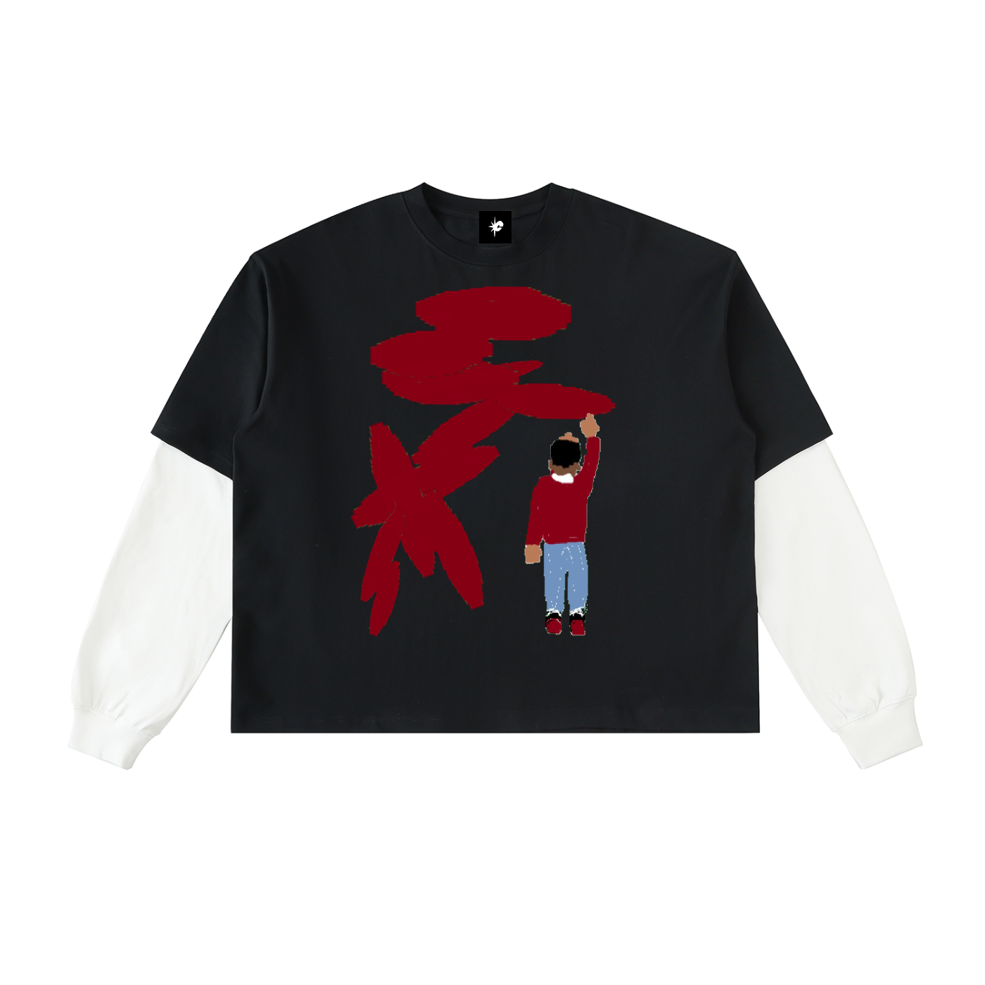 Layered Contrast Sleeve Cotton T-Shirt